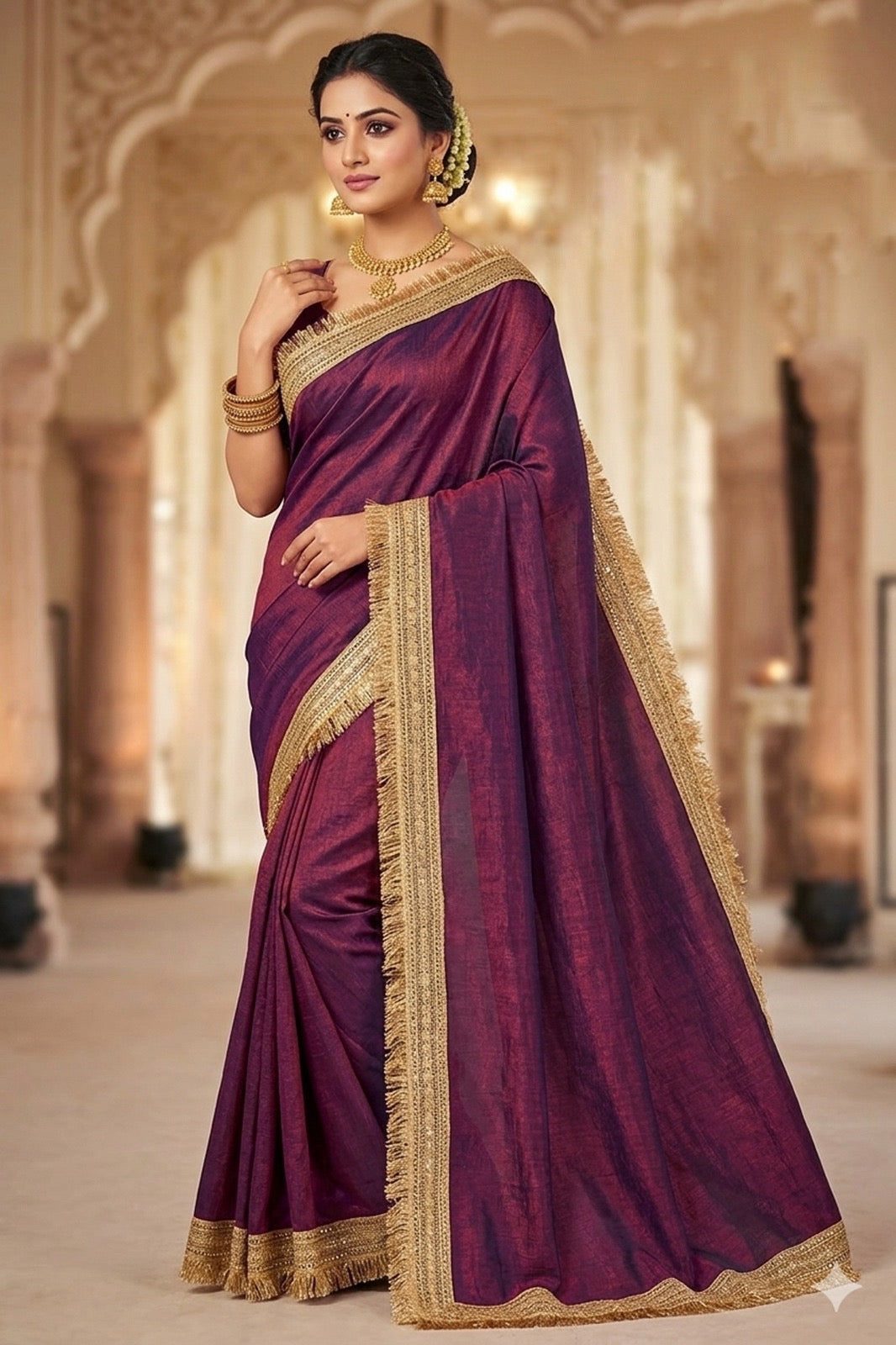 FANDY SATIN SAREE WITH FANCY BORDER