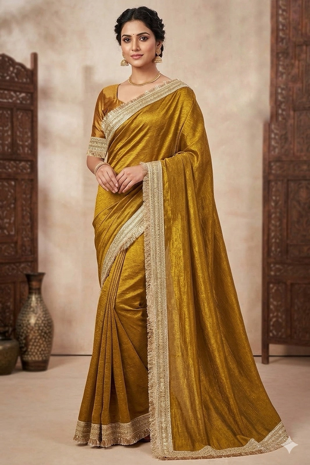 FANDY SATIN SAREE WITH FANCY BORDER