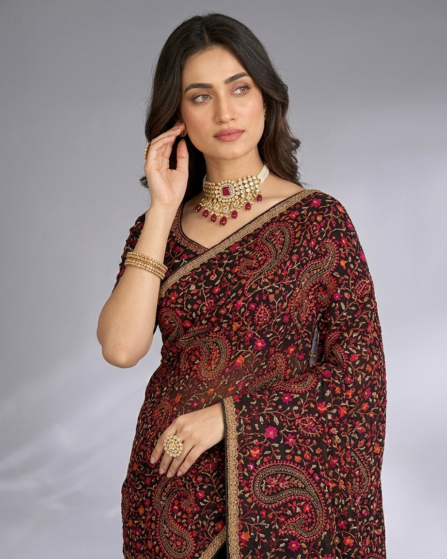 Royal Georgette Kasmiri Work Saree