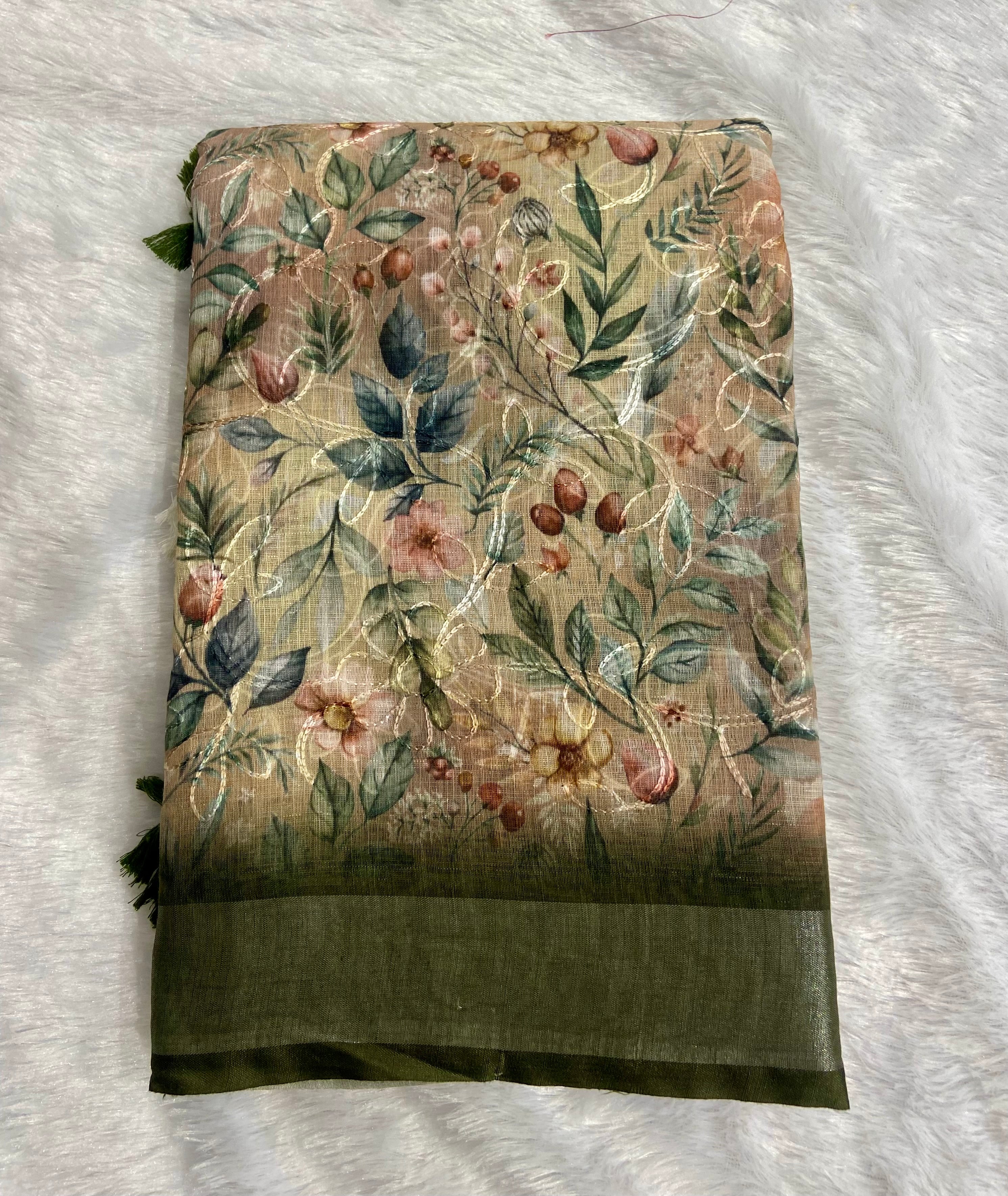 Cotton floral print saree
