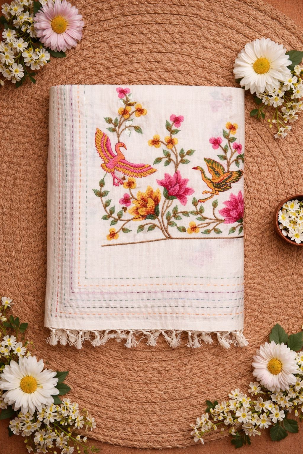 White Swan Design Soft Cotton Saree