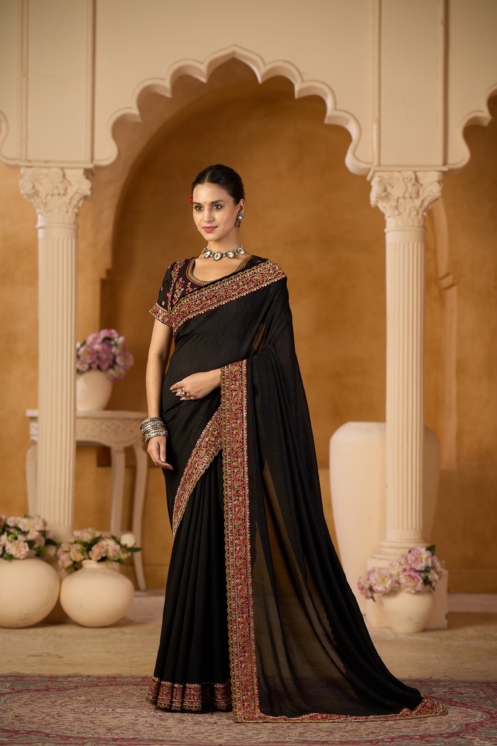 Royal Vichitra Black Silk Saree