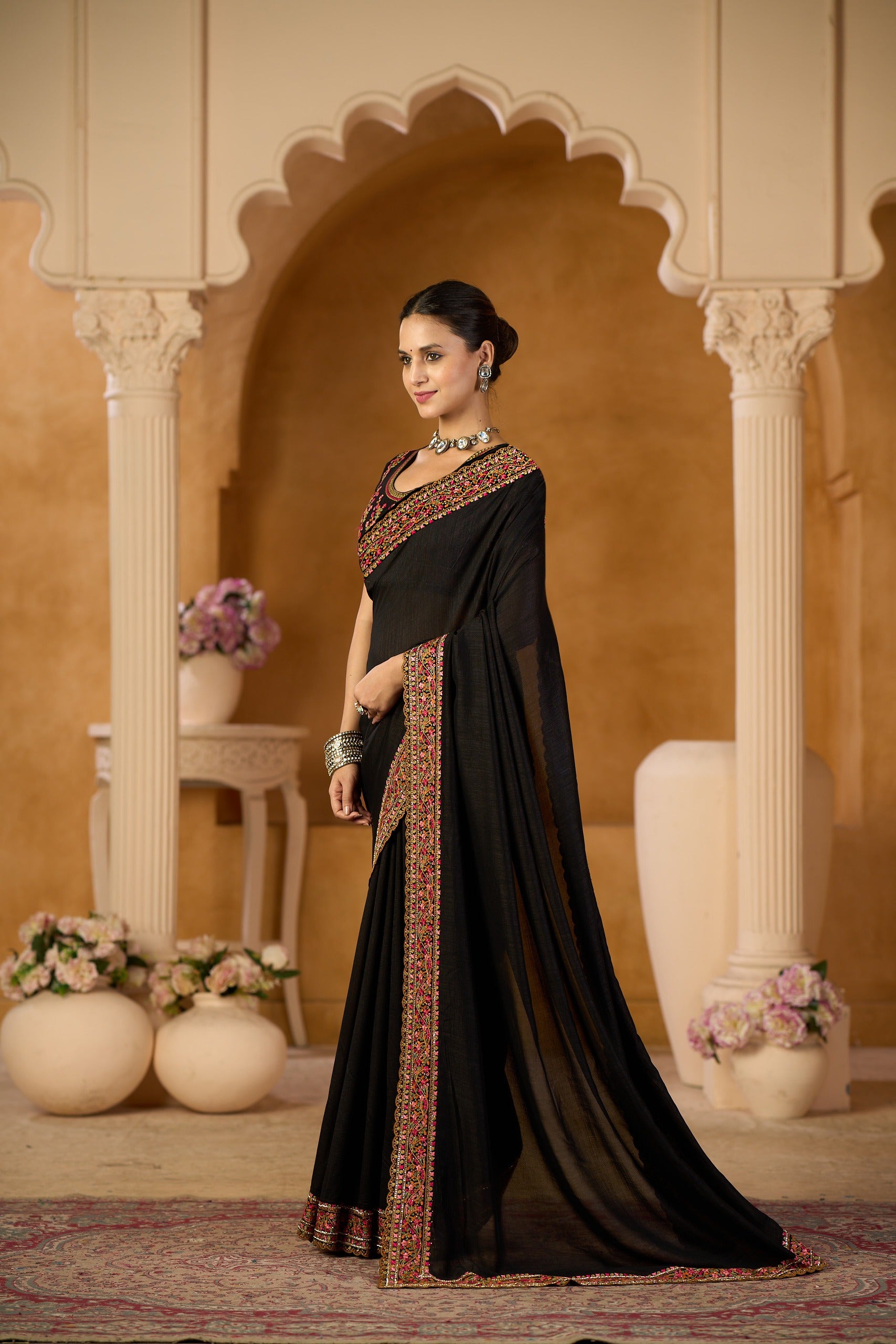 Royal Vichitra Black Silk Saree