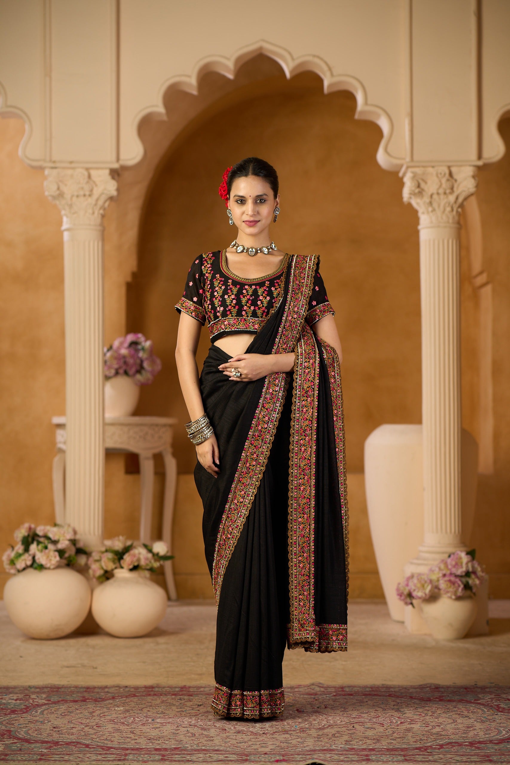 Royal Vichitra Black Silk Saree