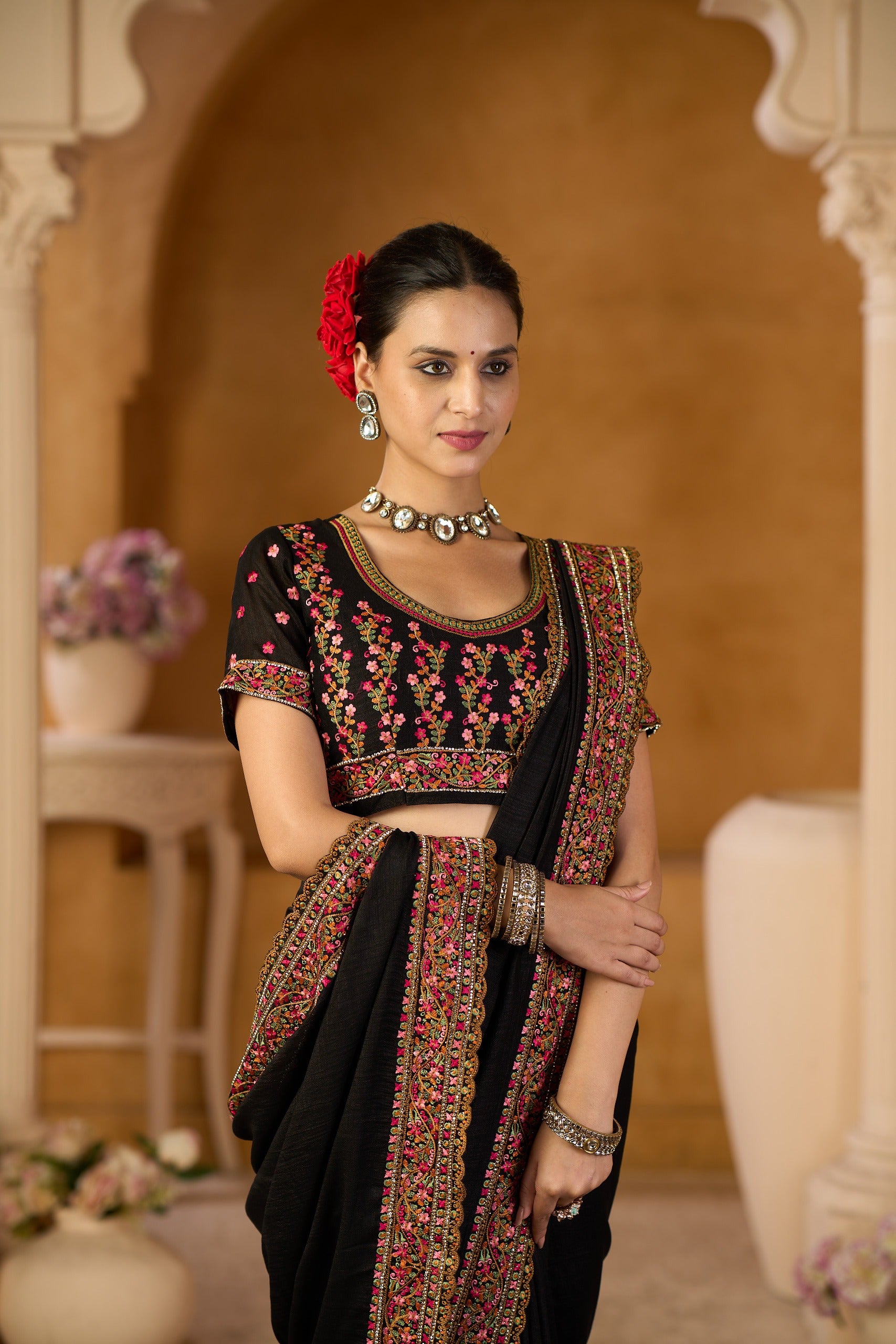 Royal Vichitra Black Silk Saree