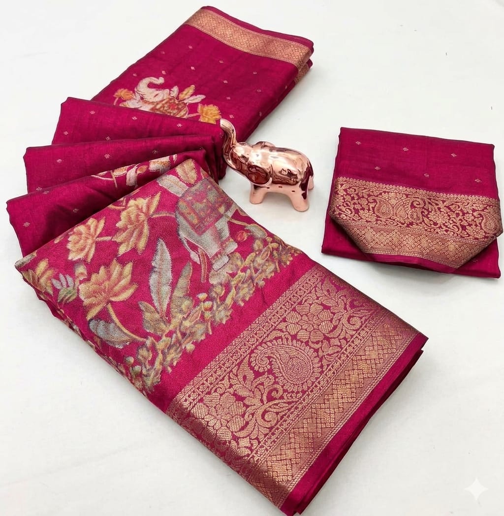 Elephant Design Marshmallow Saree