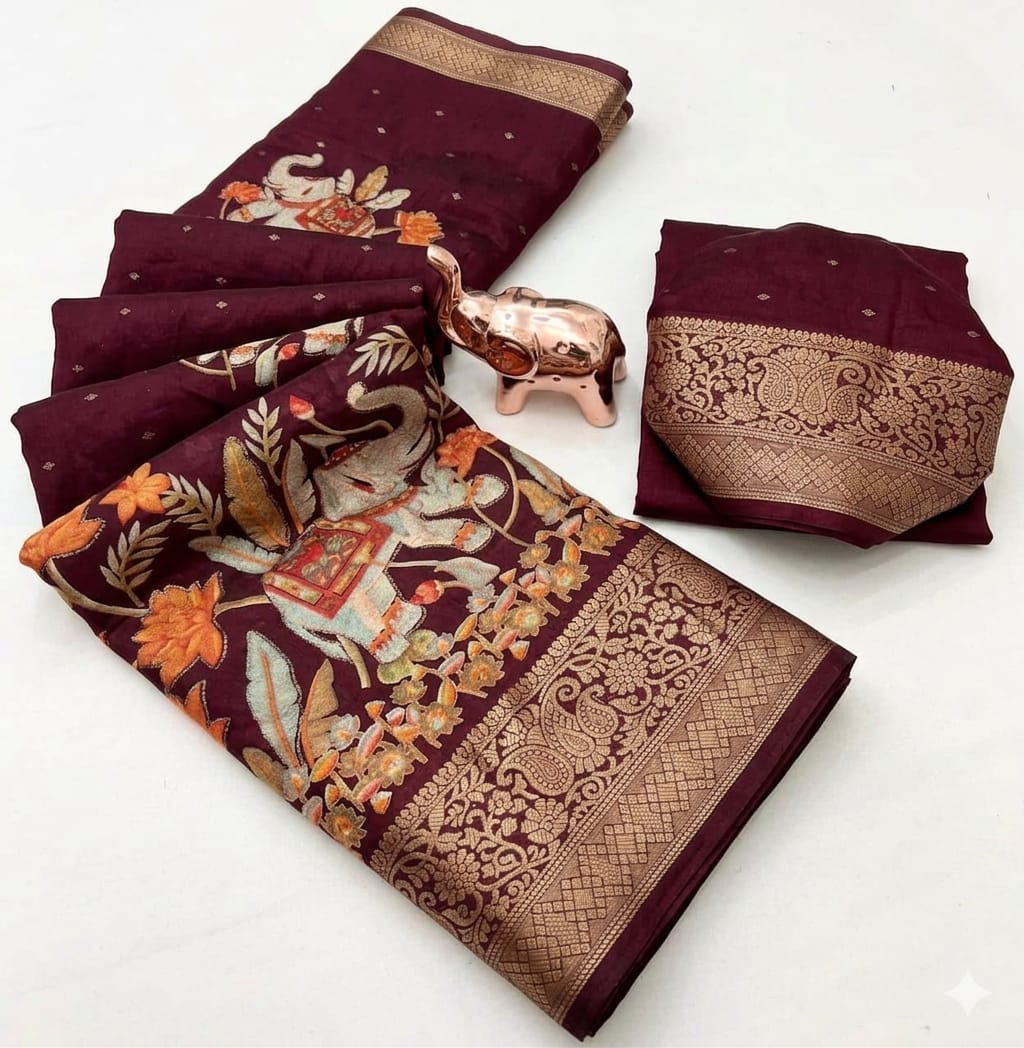 Elephant Design Marshmallow Saree