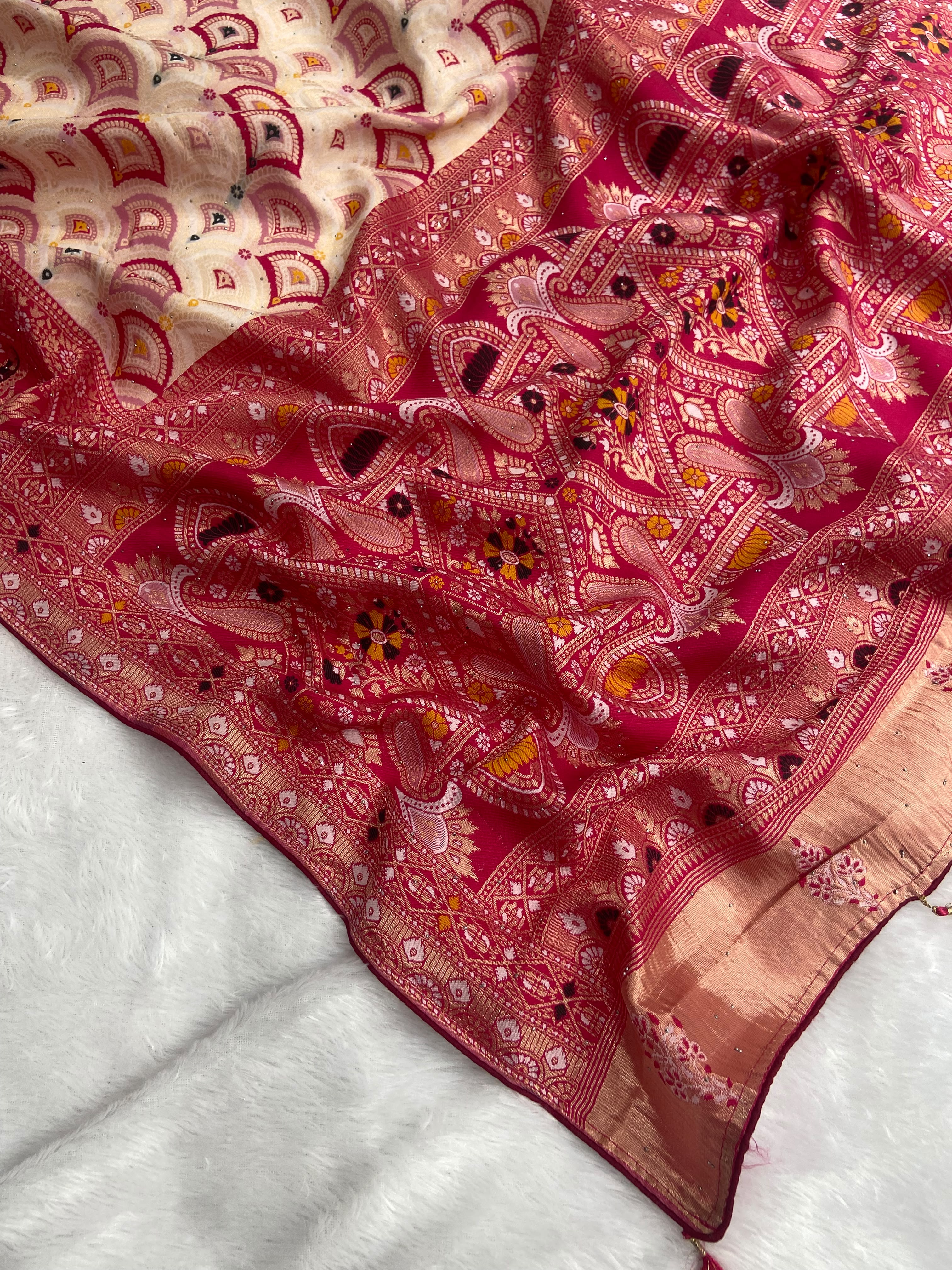 White Banarsi Patola Silk Saree