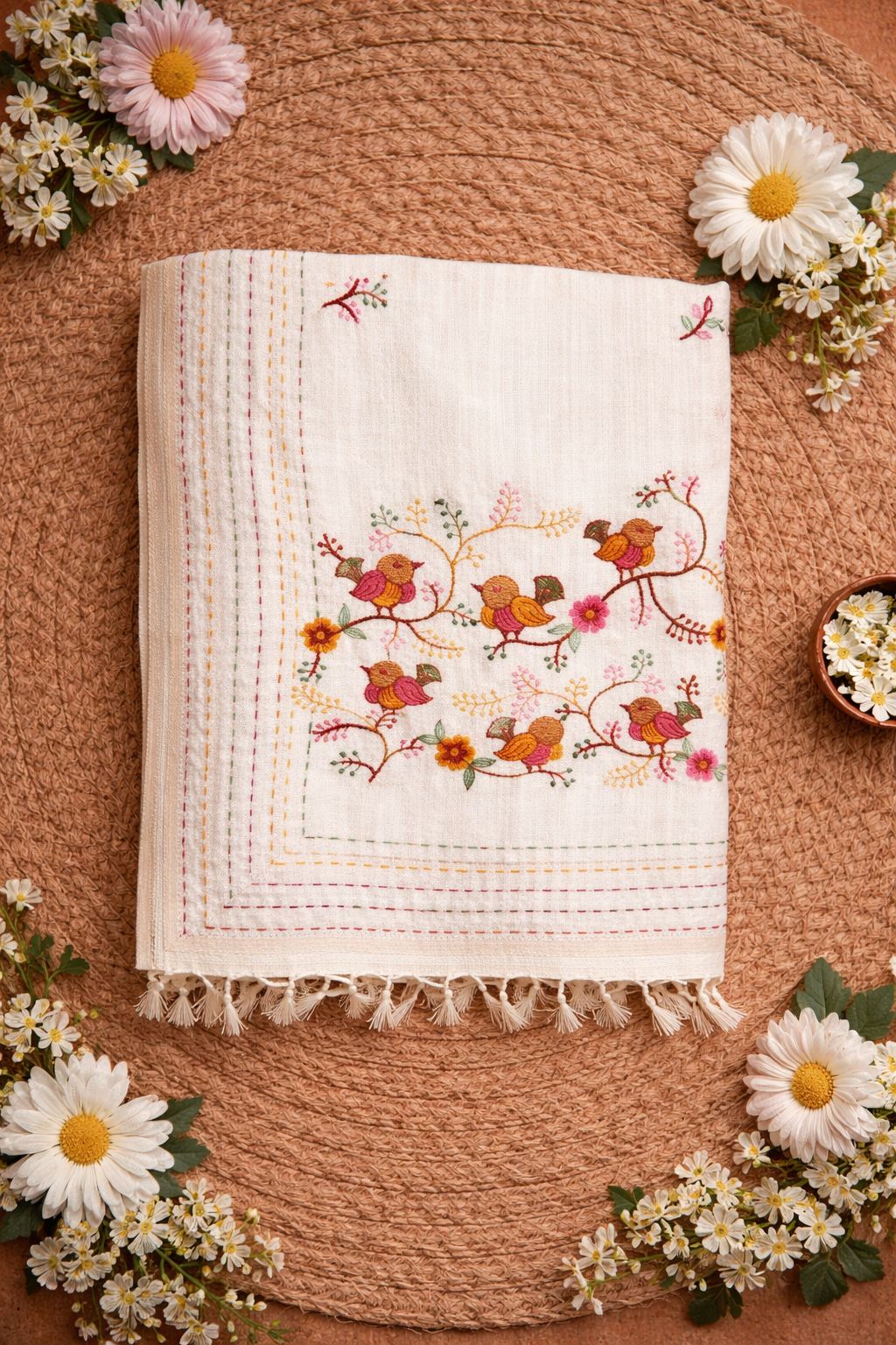 White Sparrow Design Soft Cotton Saree