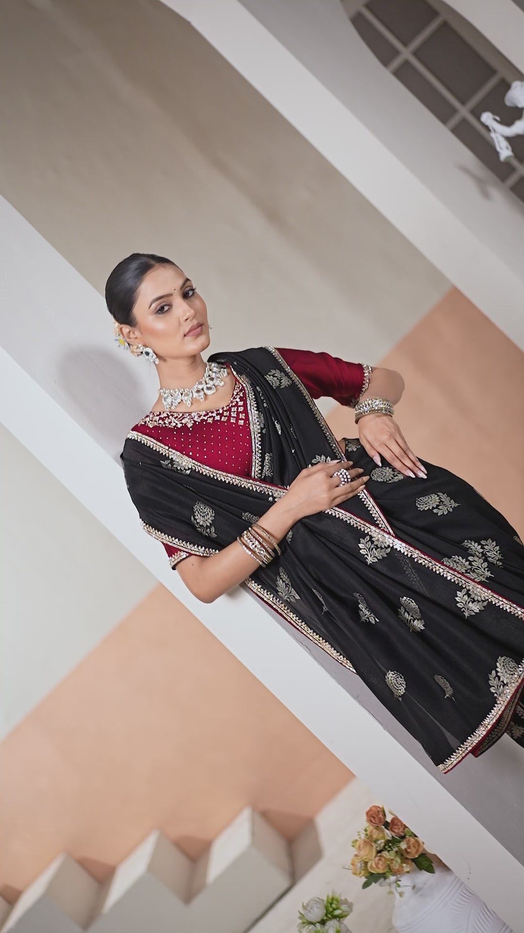 Vastra Black Vichitra Silk Saree