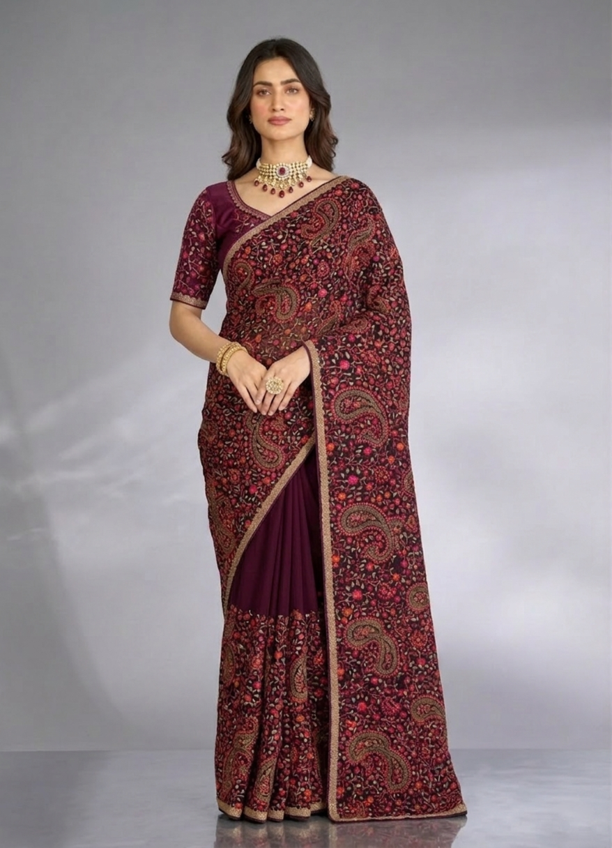 Royal Georgette Kasmiri Work Saree