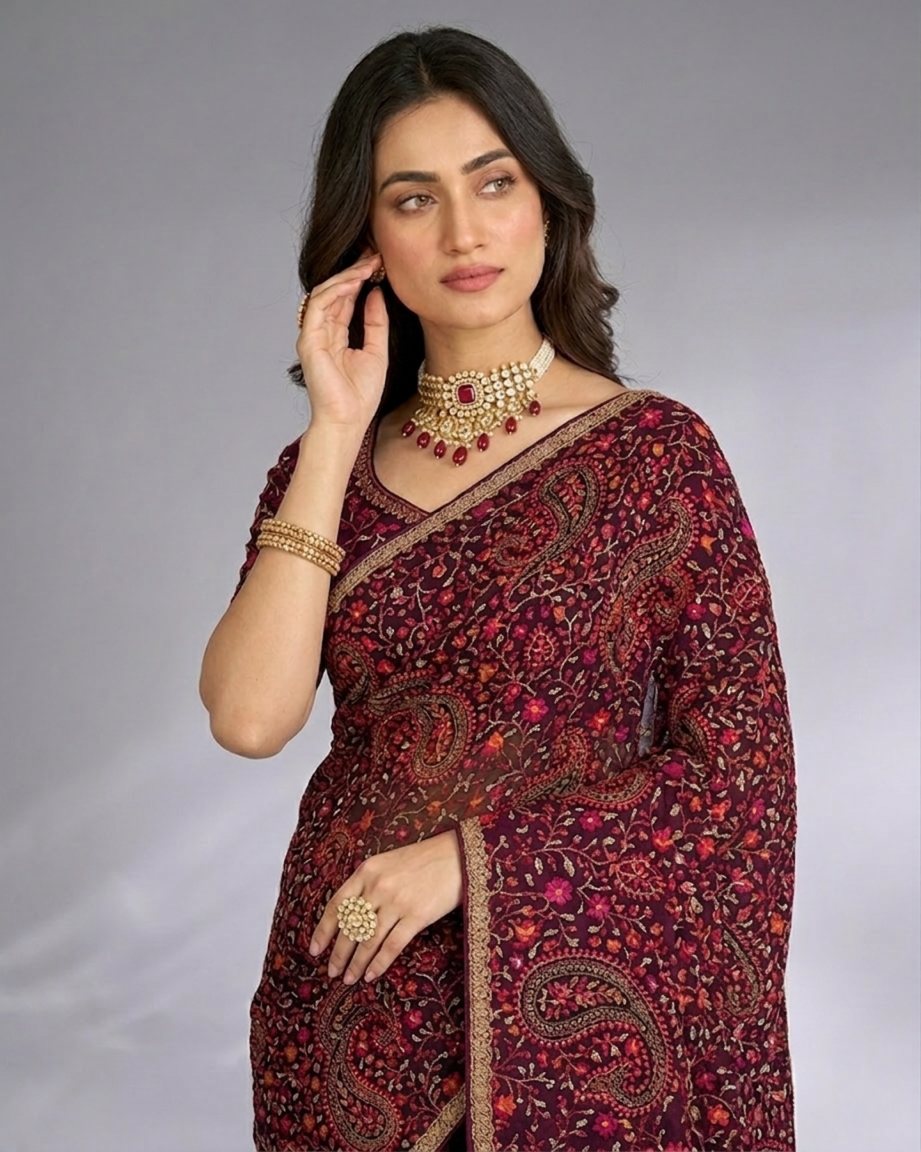 Royal Georgette Kasmiri Work Saree