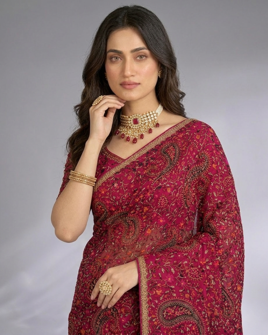 Royal Georgette Kasmiri Work Saree